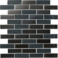 Angami mosaic dark gray and black rectangular glass tiles arranged in a staggered brick pattern