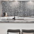 Shiny silver anthracite 25mm square mosaic tile backsplash with textured reflective surface for walls