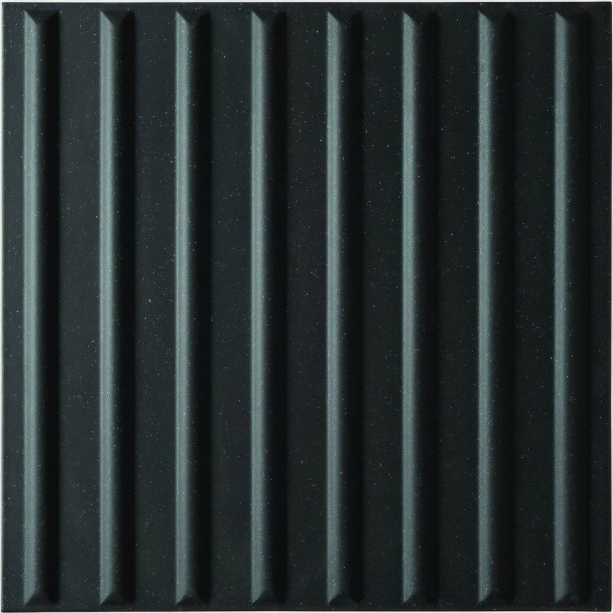 Anthracite tactile corduroy quarry tile 400x400mm with black textured wall panel and vertical ridges