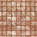 Antique brass 25mm square beige and cream iridescent mother of pearl mosaic tiles with subtle sheen and terracotta grout