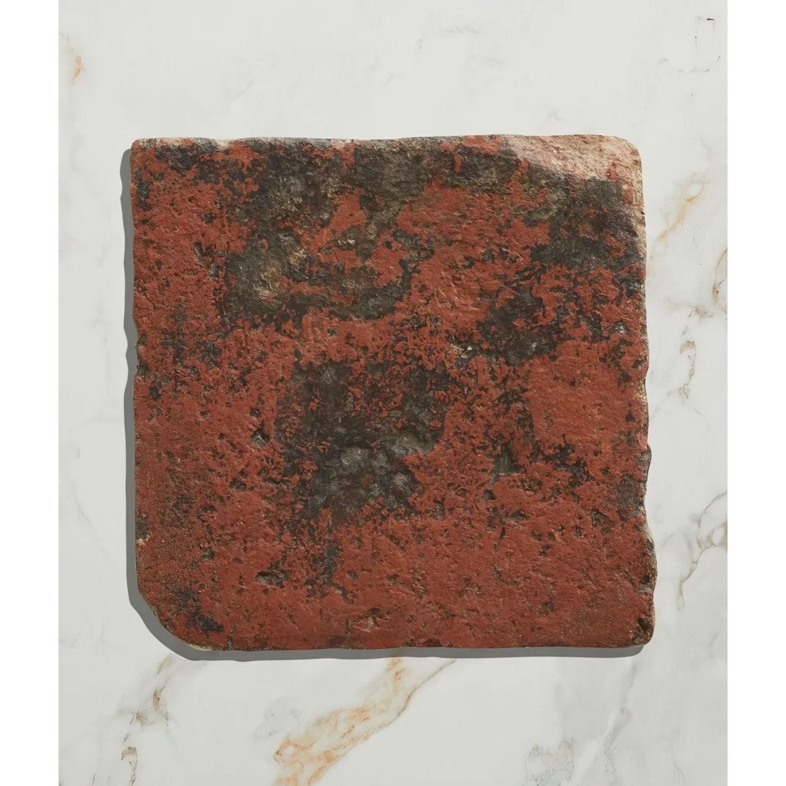 Antique burgundy terracotta reclaimed stone tile with rust color weathered texture and dark patina finish