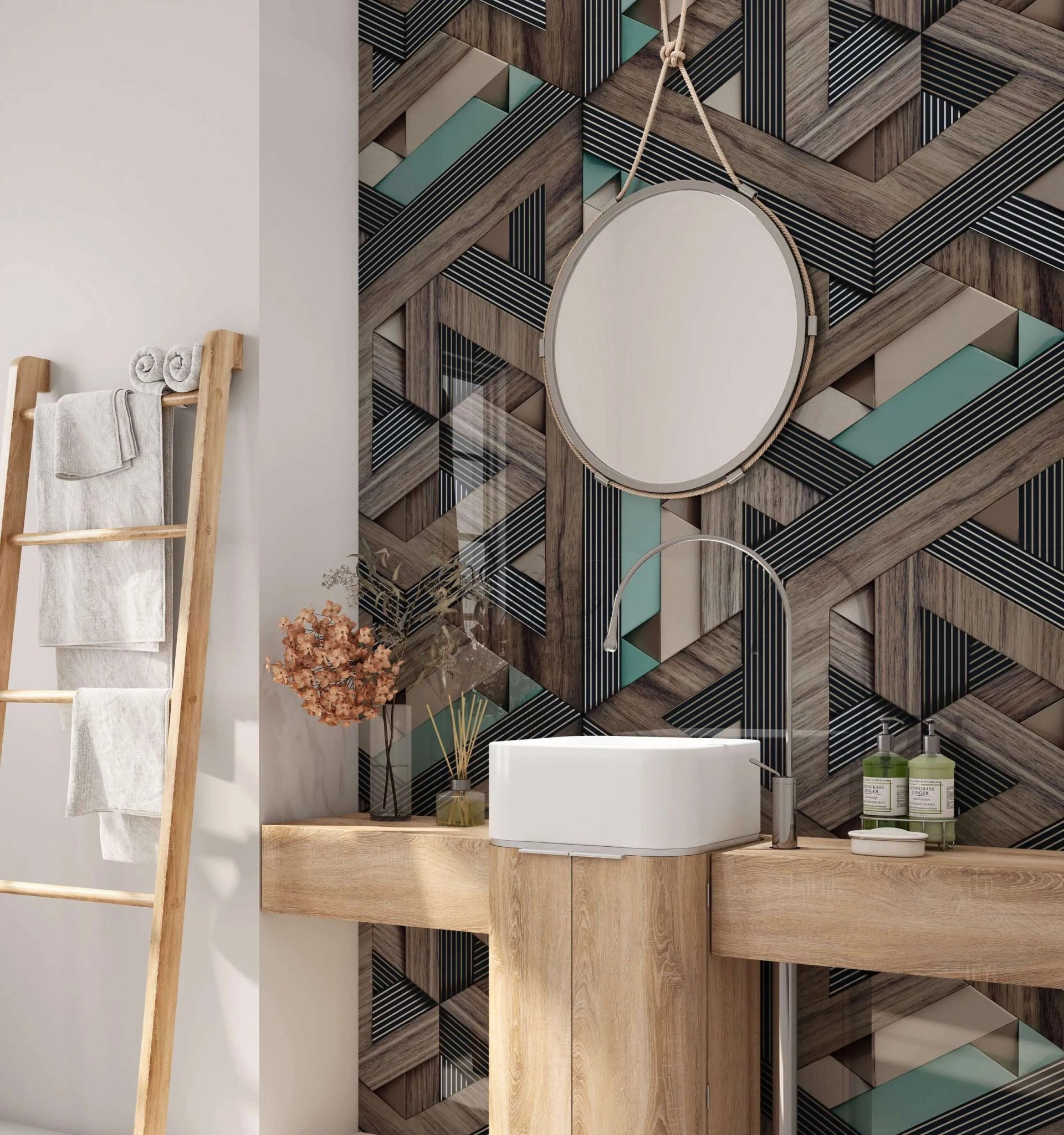 Aqua Wooden Strips 3D Shower Panel