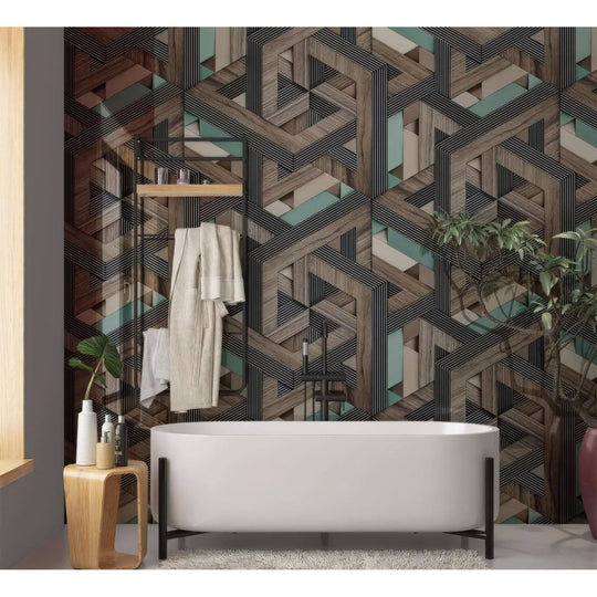 Aqua Wooden Strips 3D Shower Panel