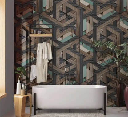 Aqua Wooden Strips 3D Shower Panel