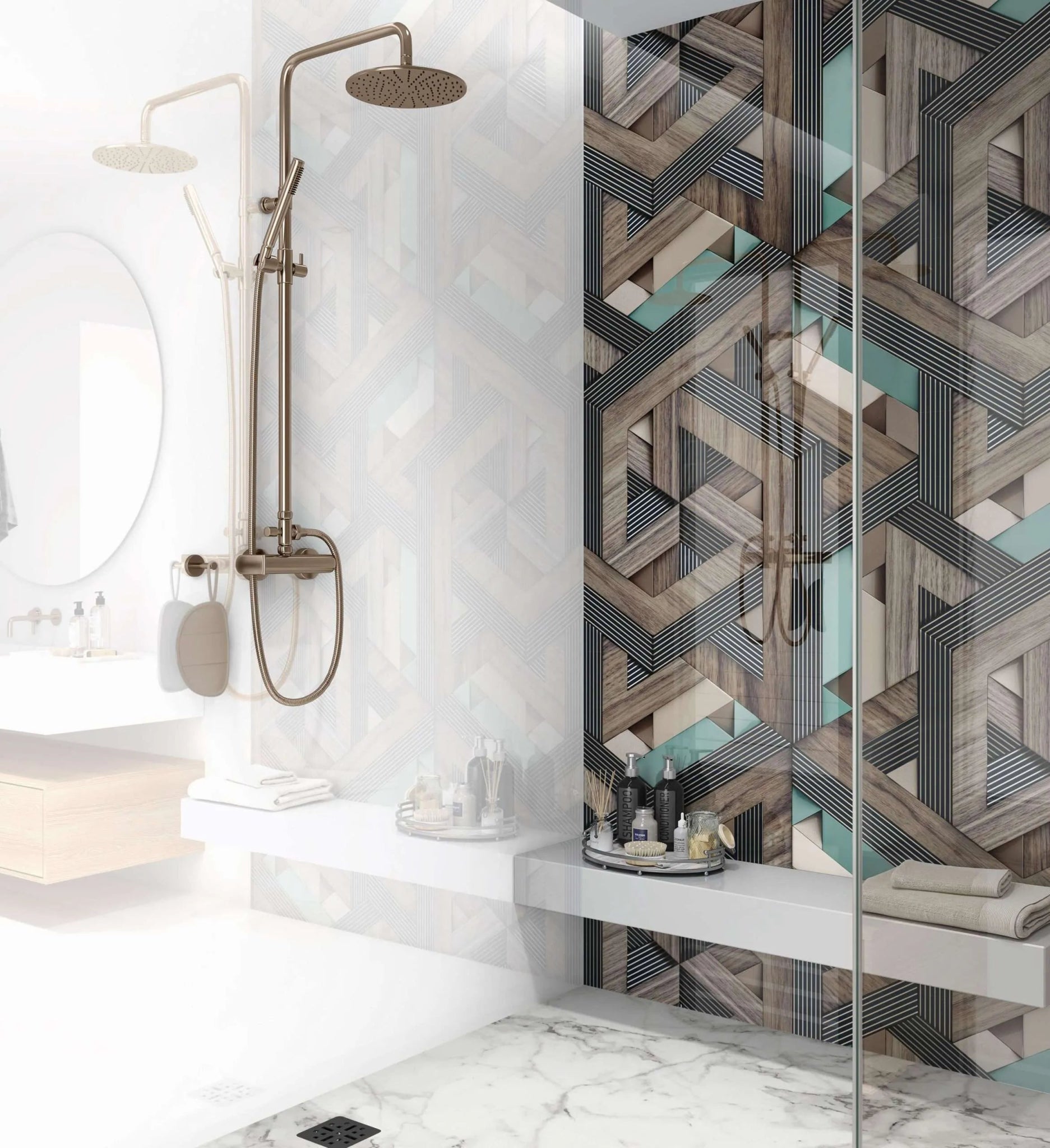 Aqua Wooden Strips 3D Shower Panel