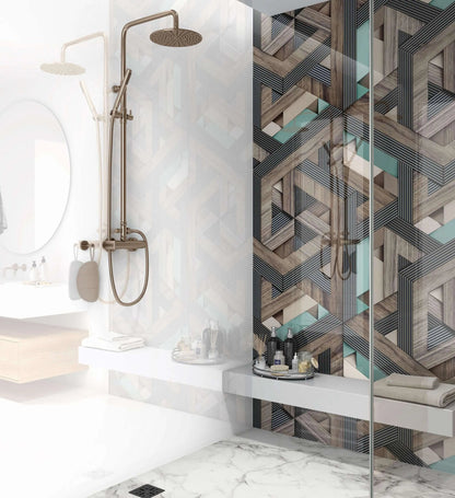 Aqua Wooden Strips 3D Shower Panel