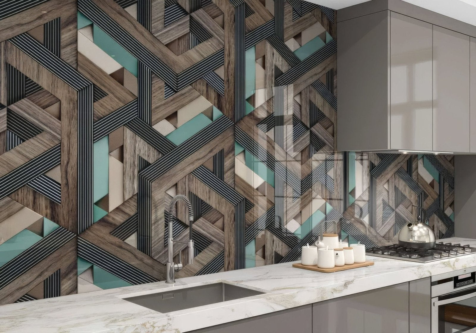 Aqua Wooden Strips 3D Shower Panel