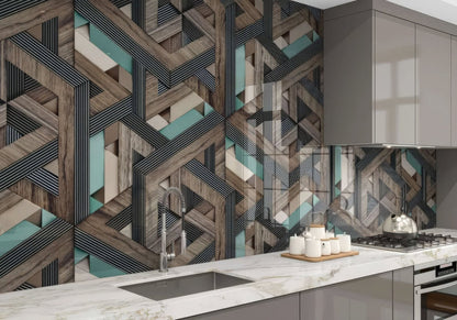 Aqua Wooden Strips 3D Shower Panel