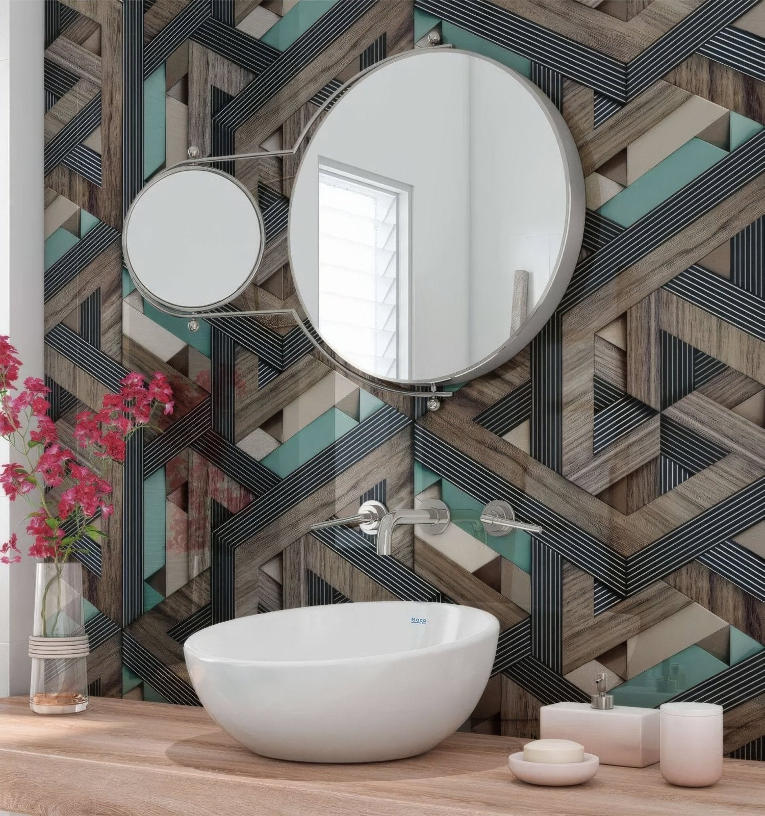 Aqua Wooden Strips 3D Shower Panel