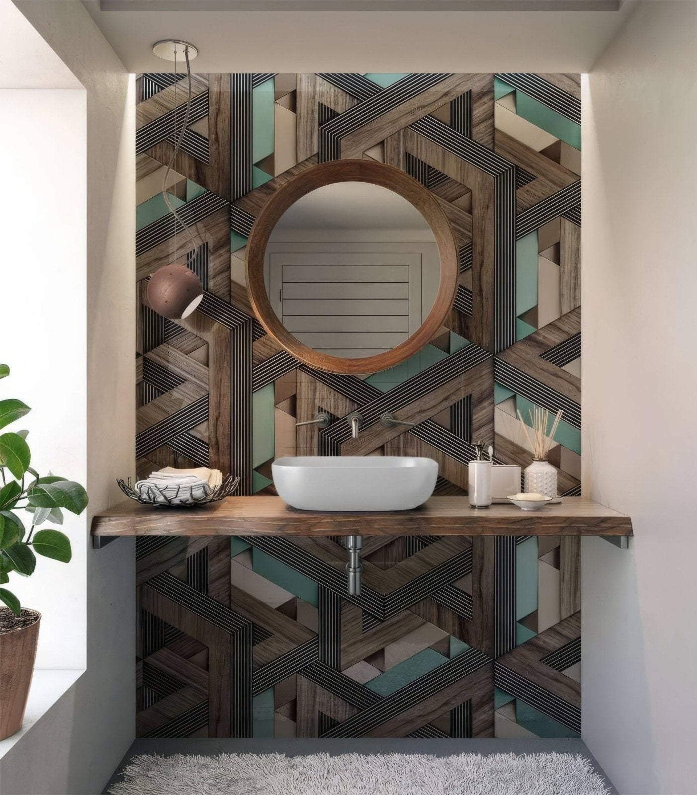 Aqua Wooden Strips 3D Shower Panel