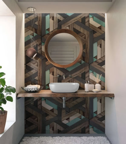 Aqua Wooden Strips 3D Shower Panel