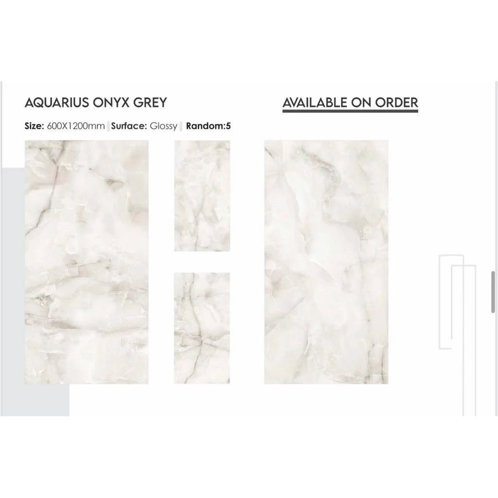 Glossy white and grey marble effect tiles with natural veining aquarius onyx grey 60 x 120cm