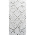 White marble mosaic tile palazzo arabo 60x30cm with repeating quatrefoil pattern outlined in metallic silver grout