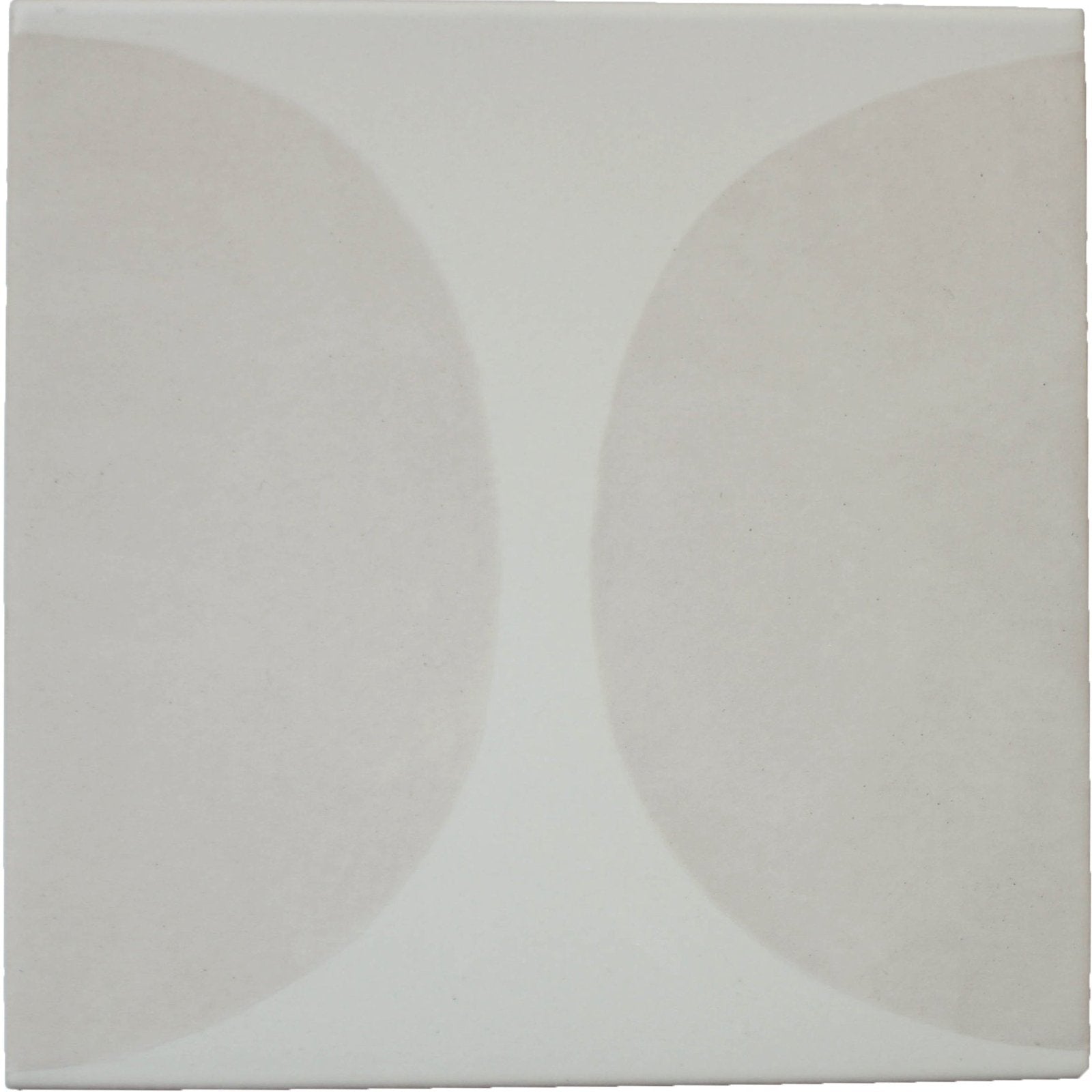 Arc floor mushroom 15 x 15cm minimalist white ceramic tile with two soft overlapping off-white circular shapes