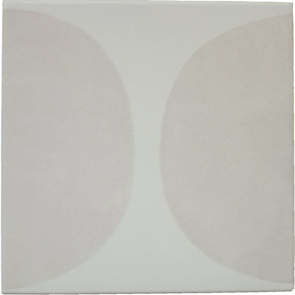 Arc floor mushroom 15 x 15cm minimalist white ceramic tile with two soft overlapping off-white circular shapes