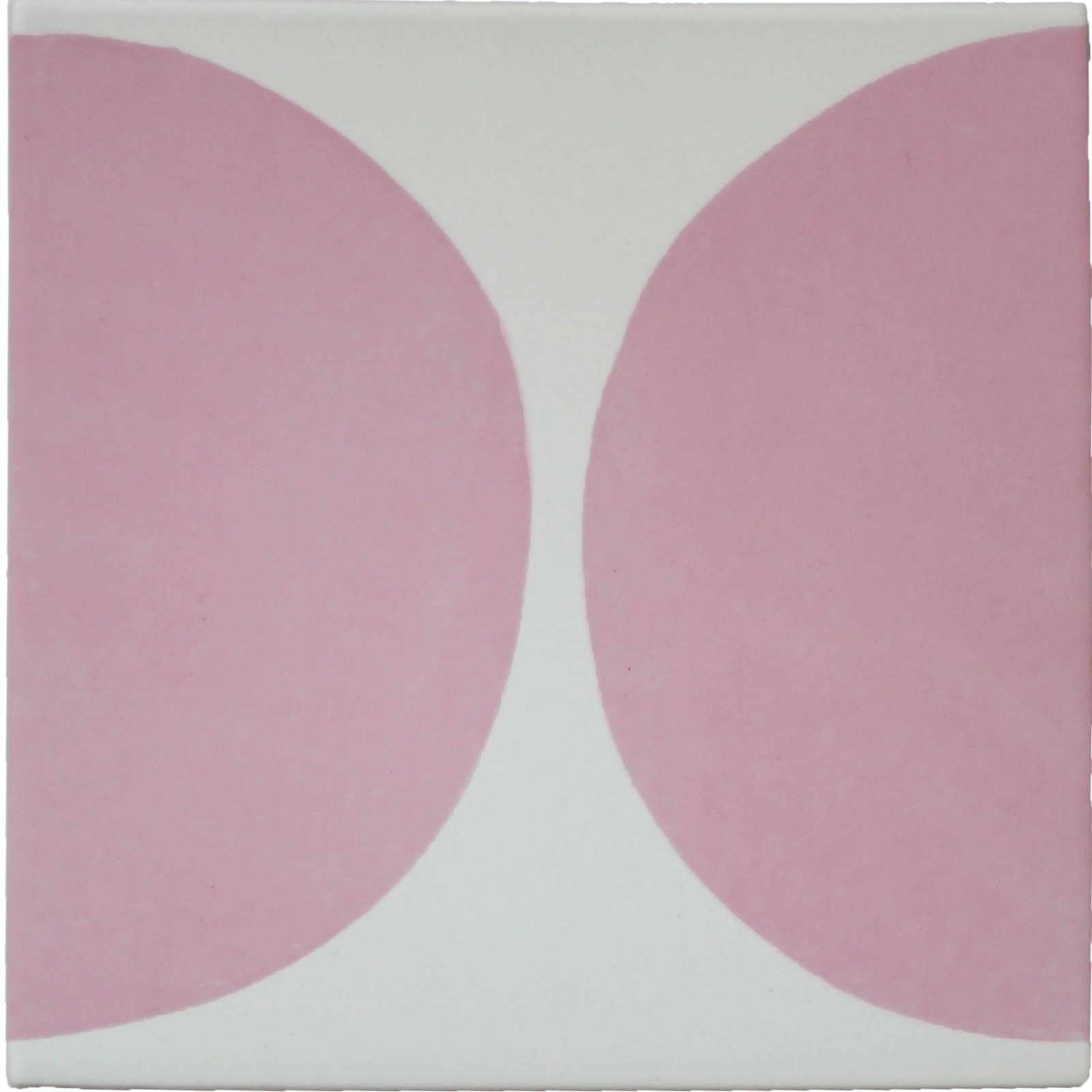 A square ceramic tile with two soft pink semicircles on a white background arc floor rose 15 x 15cm