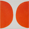 A square ceramic arc floor satsuma tile with two bold orange half-circles on a white background 15 x 15cm