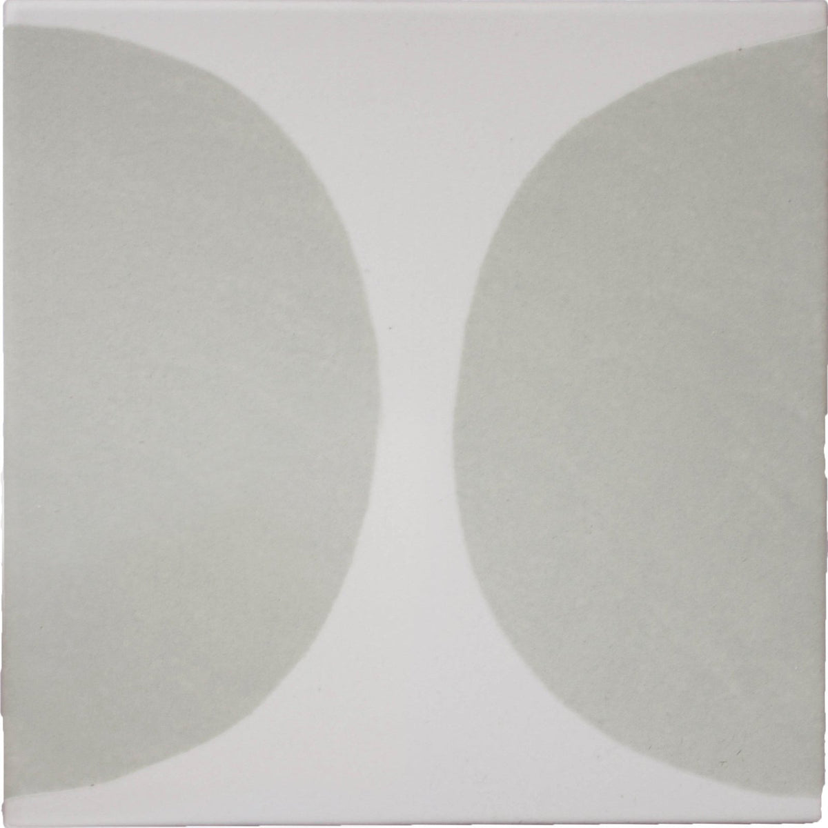 Arc floor willow 15 x 15cm minimalist ceramic tile with two soft gray semi circles on a white background
