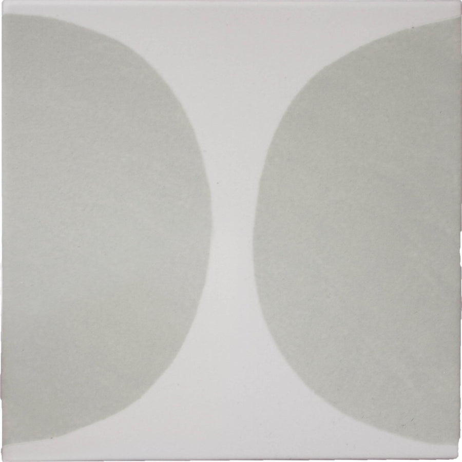 Arc floor willow 15 x 15cm minimalist ceramic tile with two soft gray semi circles on a white background