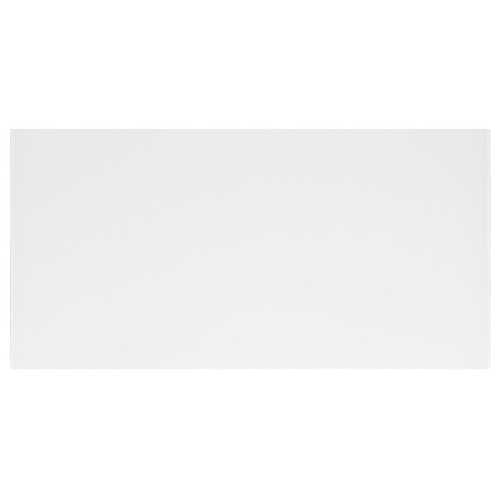 A sleek minimalist white rectangular arctic clear glass tile with a smooth glossy finish 600 x 300mm