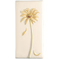 Cream-colored ceramic wall tile arctotis with raised daisy featuring pale yellow petals and textured brown center on off white