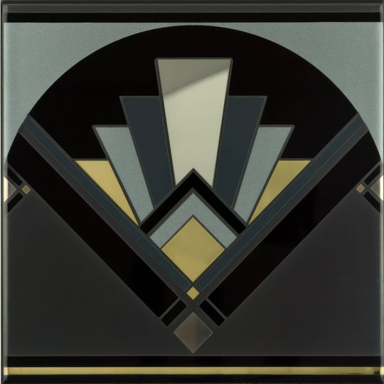 Art Deco Black Fan With Real Platinum and Gold on Black - alternate view