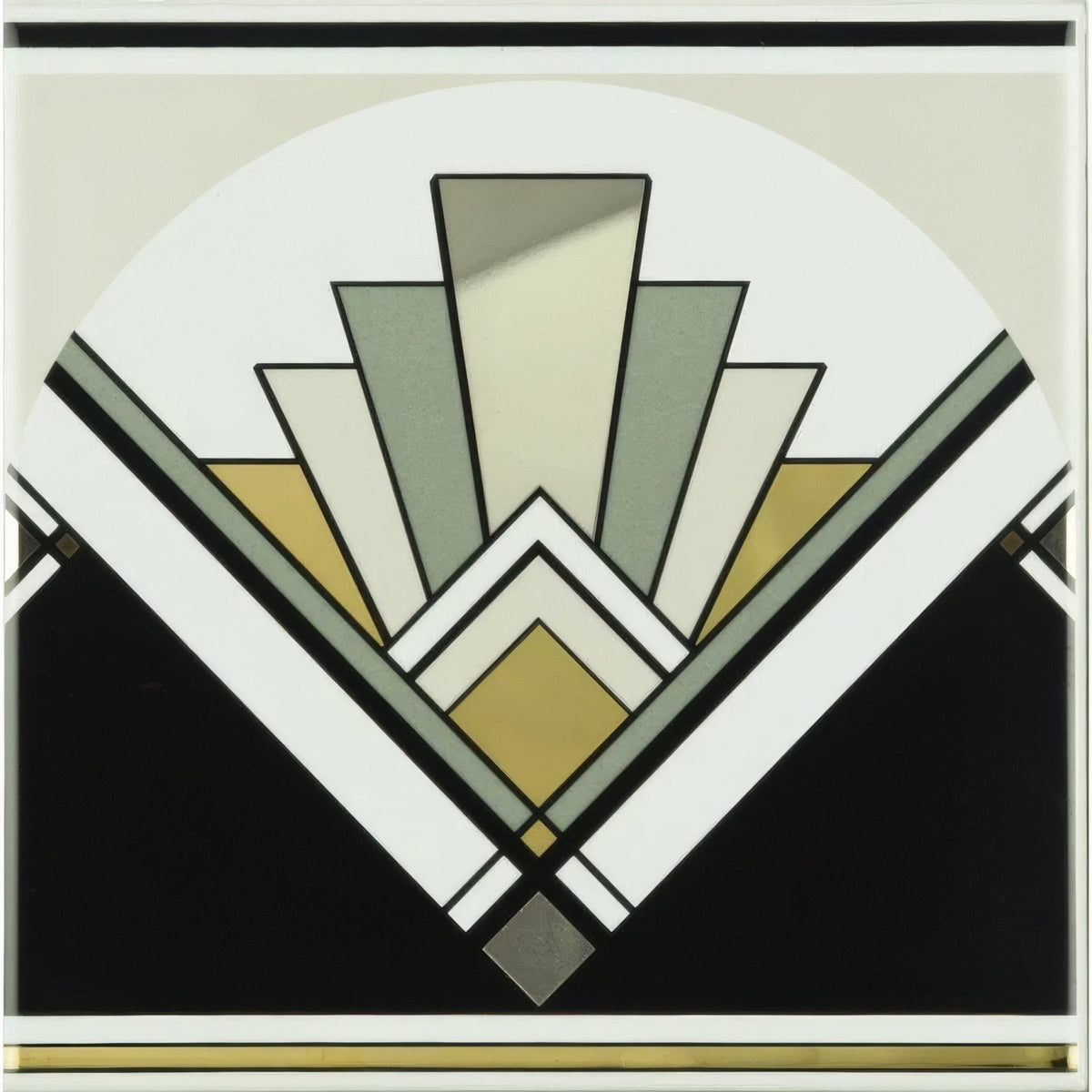 Art Deco Fan With Real Platinum and Gold on Brilliant White