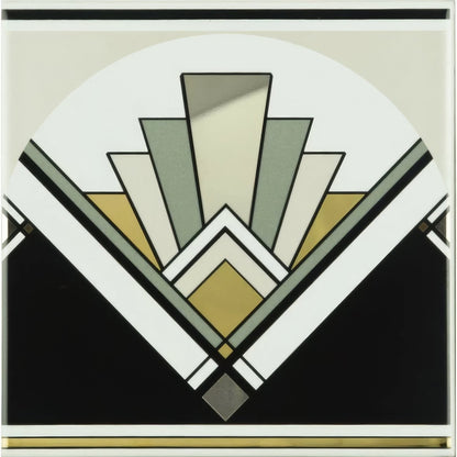 Art Deco Fan With Real Platinum and Gold on Brilliant White Ceramic Wall Tile 152x152mm - thumbnail 2