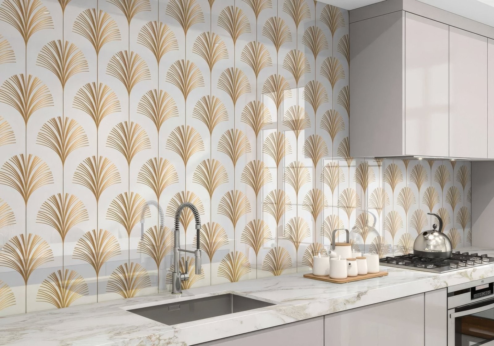 Art Deco Palm Martini Shower Panel