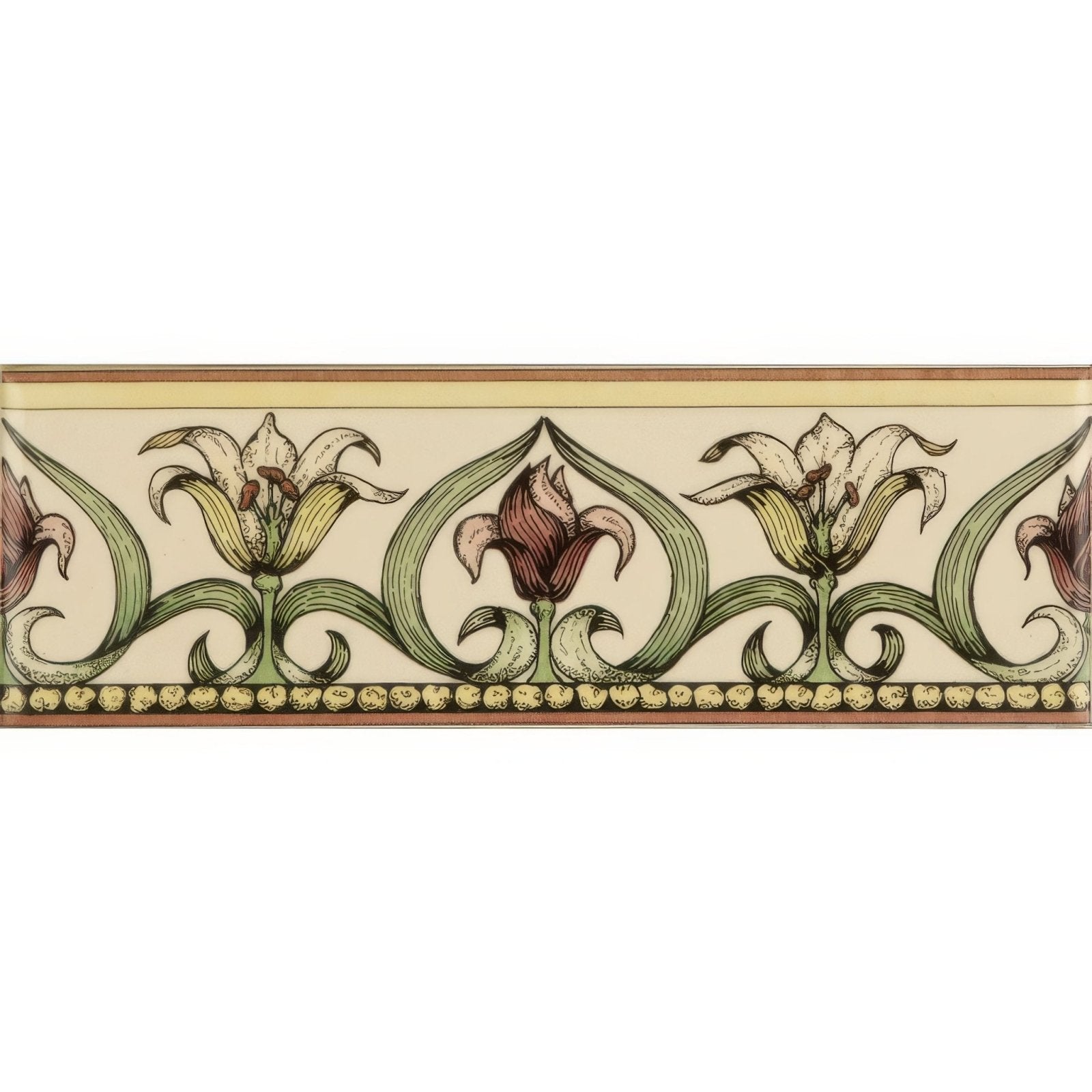 Art Nouveau Lily Green Classical Decorative Border On County White
