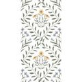 Arts and crafts flora blue 60x30cm wallpaper with delicate vertical floral pattern of green leaves yellow daisies and purple blossoms