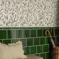 Arts and crafts willow 60x30cm emerald green glossy ceramic subway tiles with white grout for modern backsplash