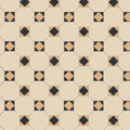 Beige hexagonal arundel floor tiles with black and tan diamond accents in black white and old london colors