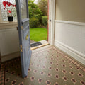 A light blue front door with gold hardware and a glass panel from the arundel brown buff and green collection