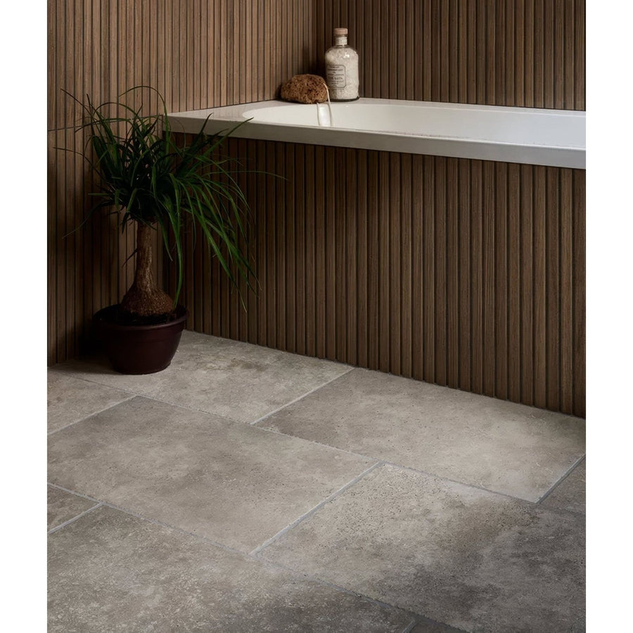 Ascoli porcelain grigio 40 x 60cm gray stone-effect bathroom floor tiles with subtle texture and natural veining