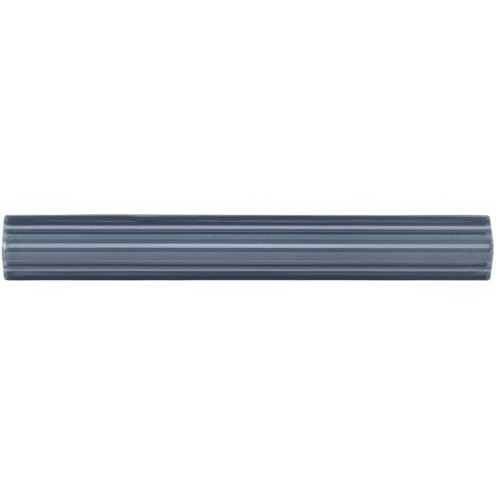 A sleek dark gray ceramic ascot blue astragal moulding tile with a glossy finish and subtle horizontal ridges