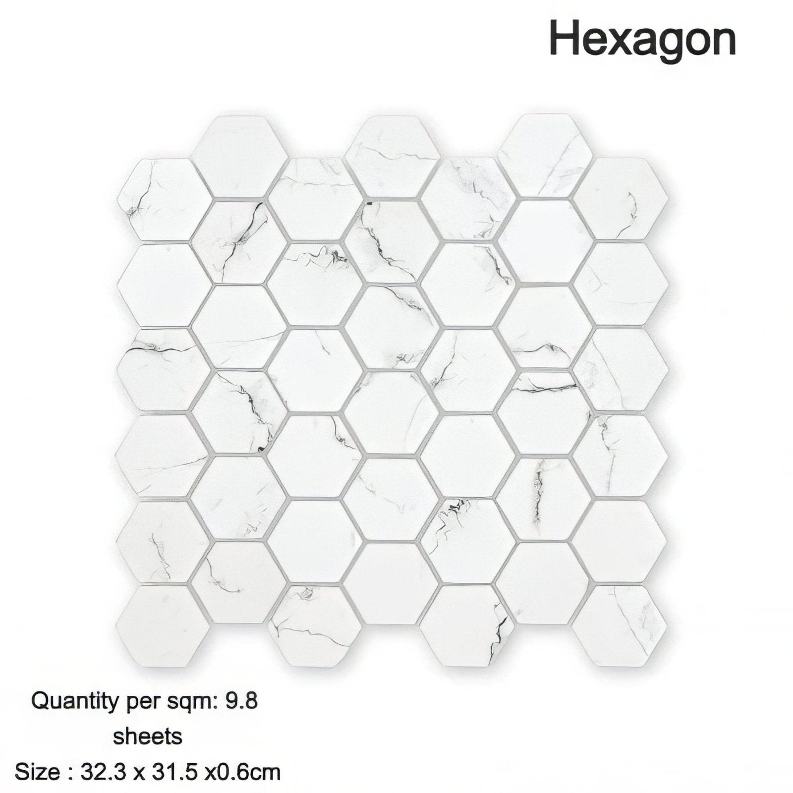 Aspen hexagon mosaic white tile with subtle gray marble veining pattern for elegant wall and floor design