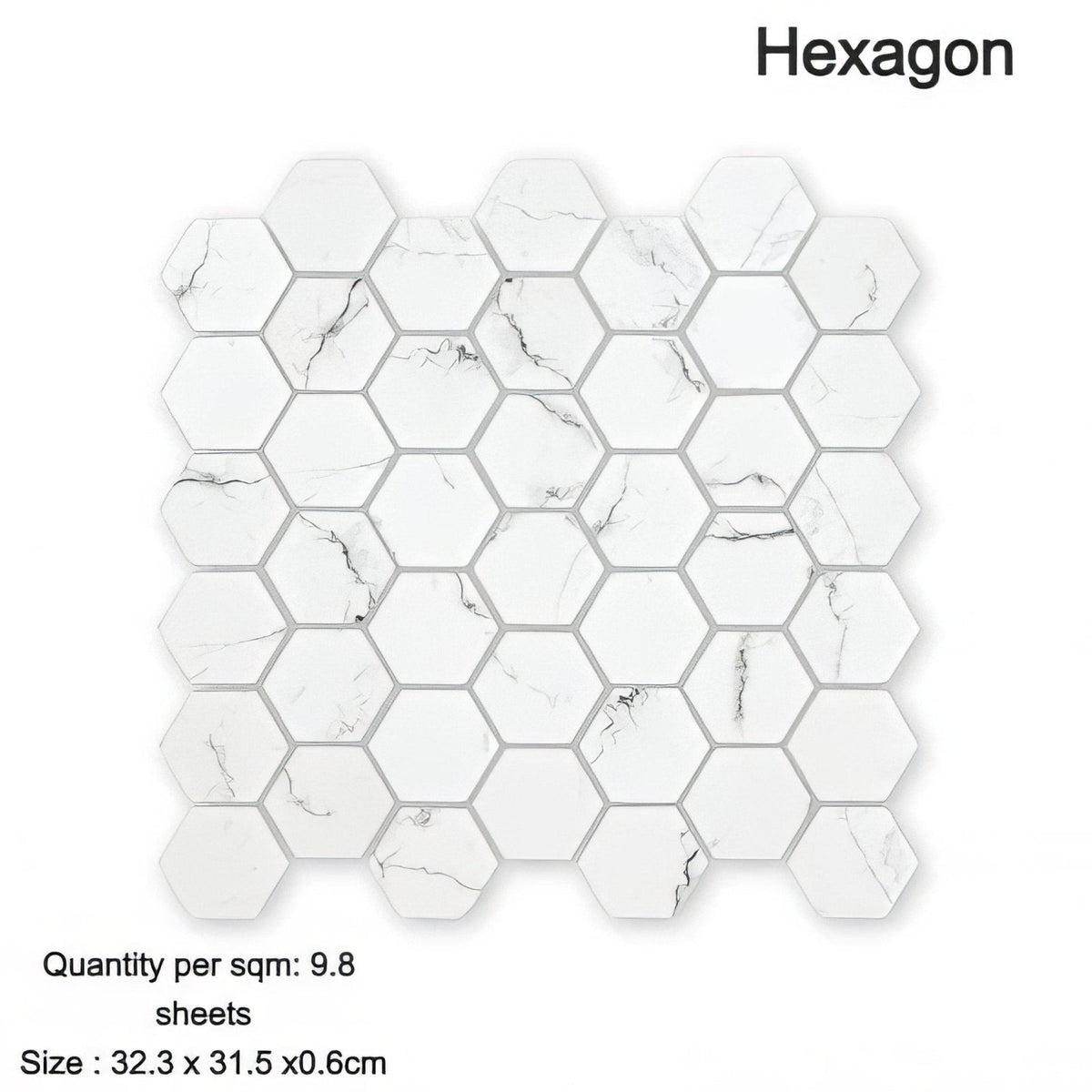 Aspen hexagon mosaic white tile with subtle gray marble veining pattern for elegant wall and floor design