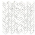 Aspen Willow leaf mosaic white marble tile with a leafy chevron pattern for decorative wall and floor use