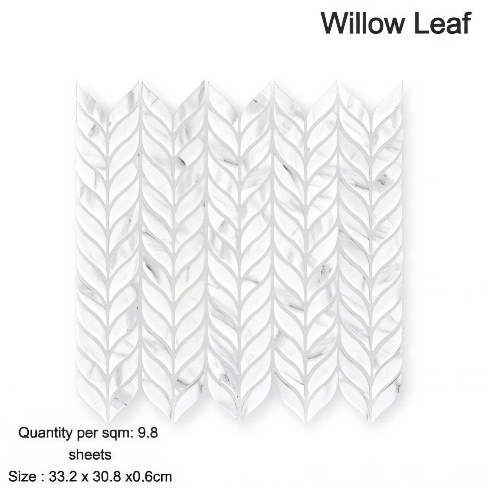 White marble mosaic tile with delicate willow leaf pattern from aspen for elegant wall or floor decor