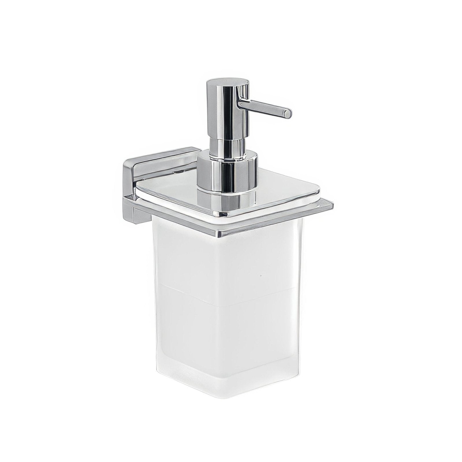 Atena soap dispenser chrome with wall-mounted frosted glass reservoir and sleek modern design for bathroom use