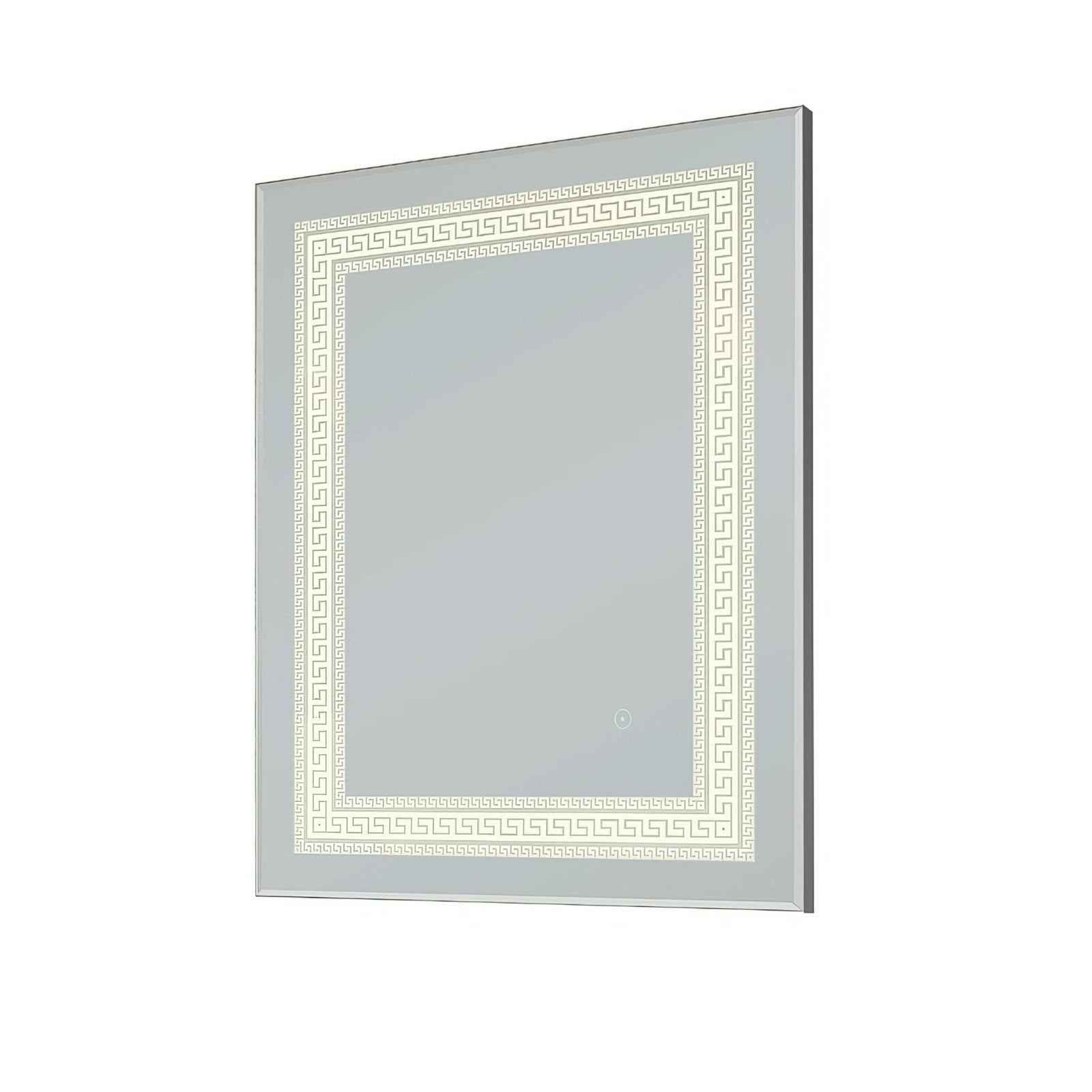 Athenian mirror rectangular silver frame with intricate white greek key pattern bathroom wall mirror