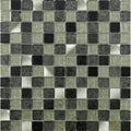 Atlas fusion glass and metal mix mosaic tiles featuring black olive green and silver metallic textured squares