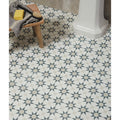 White and gray star-patterned atlas porcelain denim ceramic floor tiles with vintage geometric design