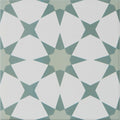 Atlas porcelain green tile with geometric star pattern in muted teal and white ideal for indoor flooring