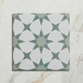 Square porcelain tile atlas porcelain green with white and sage green star geometric pattern ceramic surface