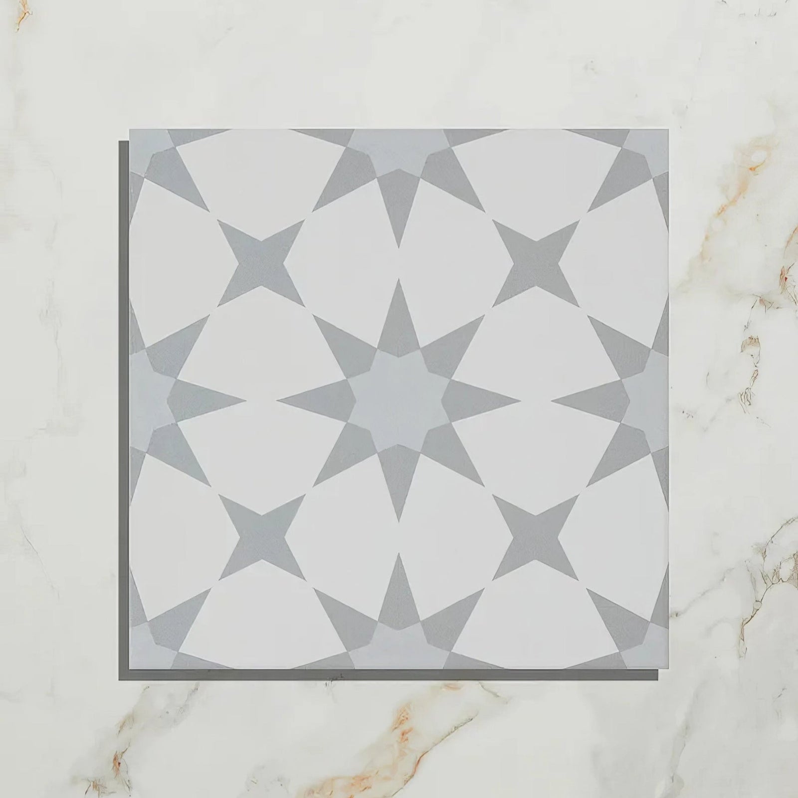 Square ceramic tile atlas porcelain soft grey with gray and white geometric star pattern for indoor use