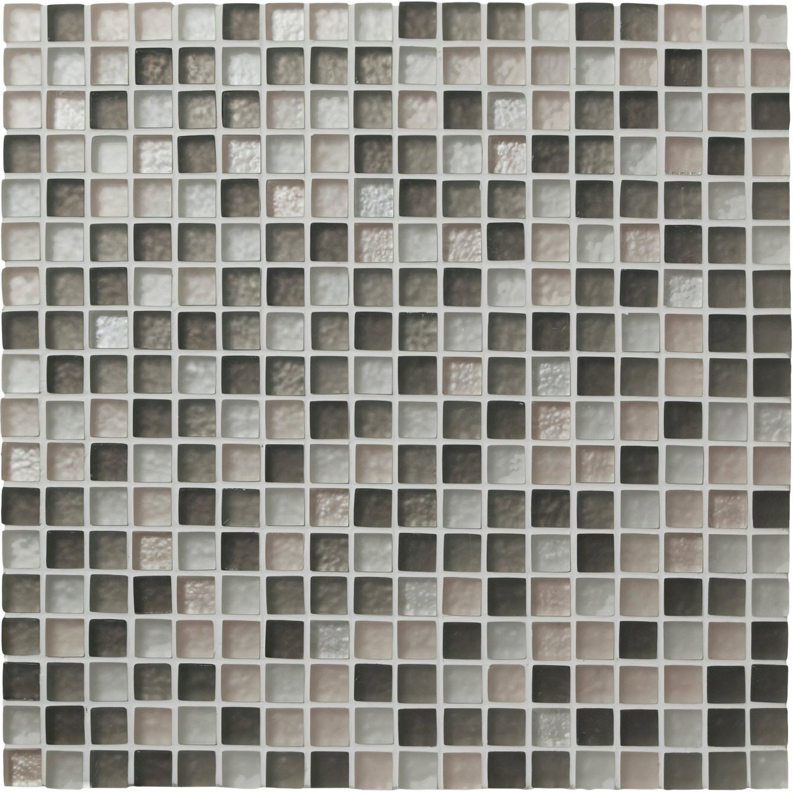 Gray and beige aura mosaic tile with textured glass like finish for decorative wall and backsplash use