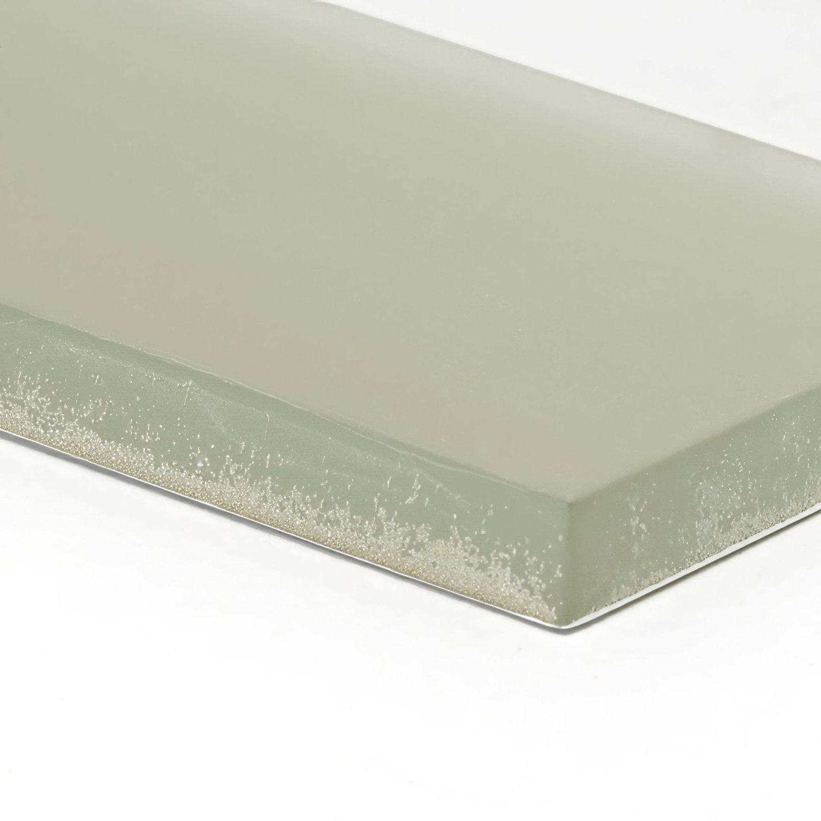 Aurora Abisko brick glass mosaic tile with translucent pale green color frosted edges and subtle speckled texture