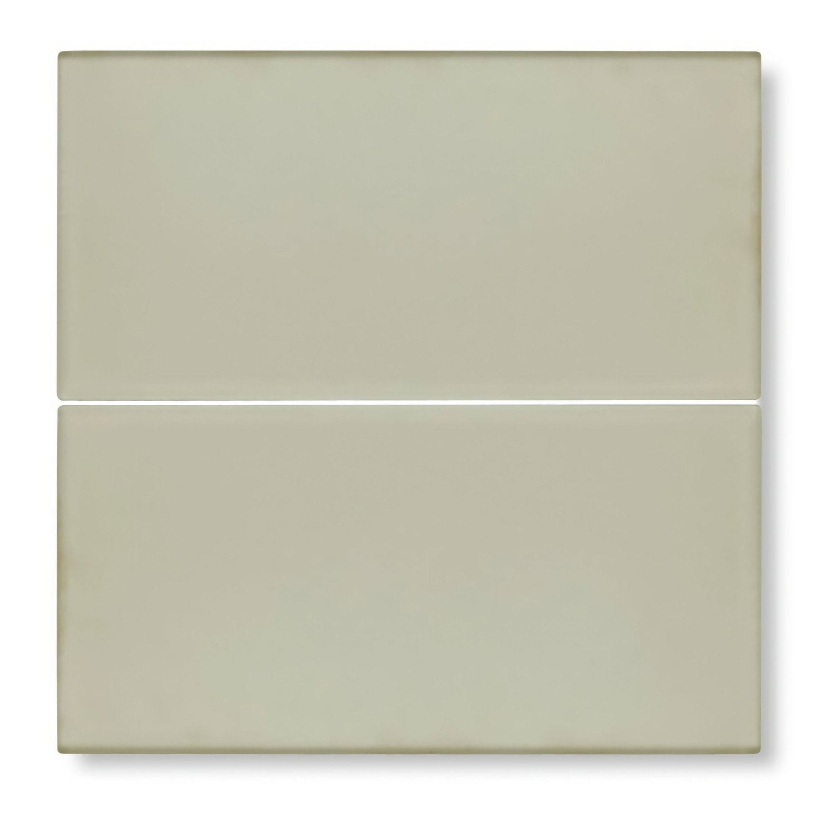 Two matte-finished beige rectangular ceramic tiles stacked vertically from aurora abisko glass tile collection